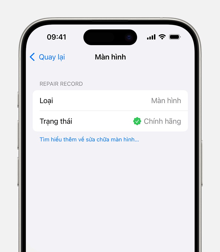 Màn hình thông tin về Linh kiện chính hãng của Apple cho Màn hình