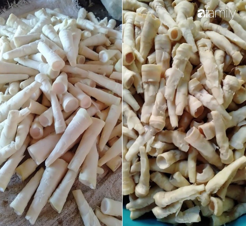 Măng tươi có màu trắng nõn nà, sau khi luộc sẽ ngả màu vàng nhạt