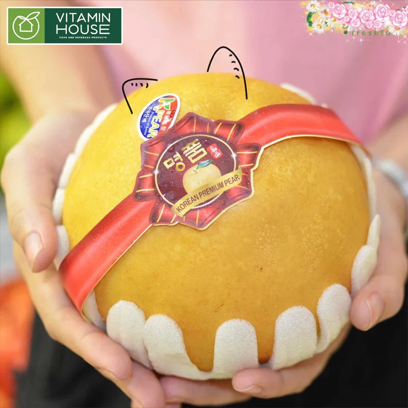 Trái lê Hàn Quốc tròn đầy, vỏ mỏng mịn và màu sắc bắt mắt