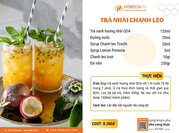 Trà nhài chanh leo với đá và chanh leo tươi