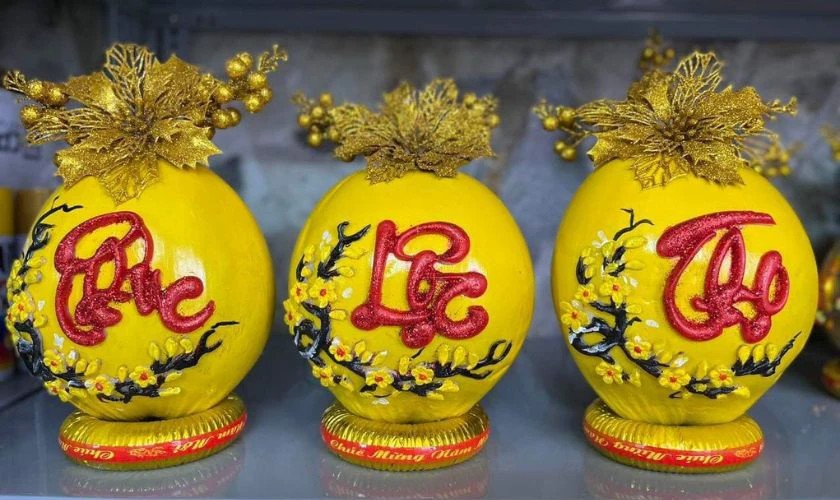 Trang trí dừa với 3 chữ Phúc - Lộc - Thọ