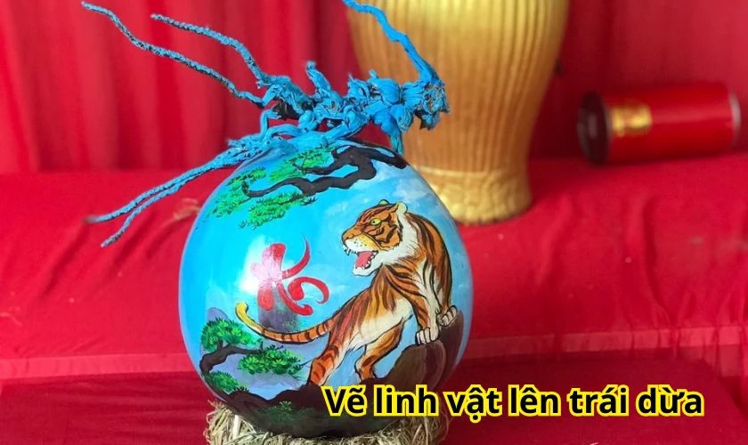 Trang trí trái dừa ngày Tết bằng các biểu tượng ngày Tết
