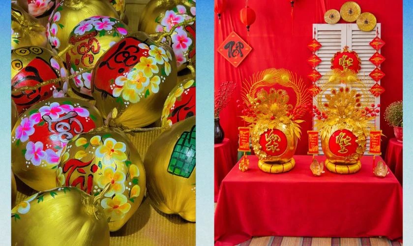 Trang trí dừa Tết dát vàng